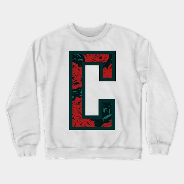 Modern Rose Floral Initial Name Alphabet - Letter C Crewneck Sweatshirt by BroxArtworx